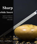 R16 Carbide Woodturning Tool Battle Ready Stainless Steel Lathe Finisher with 16 mm round carbide insert resting on a wooden bowl.