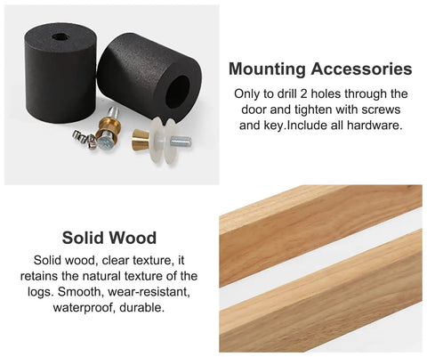 Rugged Rustic Pine Wood Front Door Pull Handle With Fittings For Double Sided Barn Style Sliding Hardware, interior and exterior bolts