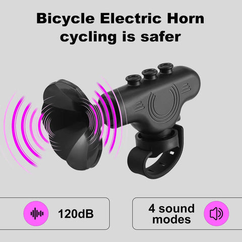 120dB Waterproof Bike Horn With 300mAh Rechargeable Battery, Easy Install Handlebar Bell for Adults and Kids, black horn side view