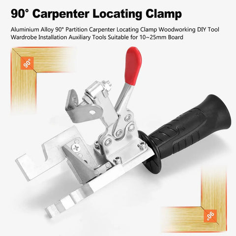 Woodworking Locating Clamp 90 Degree Corner Clamp Fixing Clip for precise workholding, aluminum construction, with red handle