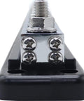 Hella Heavy Duty Copper Bus Bar Providing 600 Amp Juice For Rock Solid 8 Way Distribution Block Grounding And Smooth Auto Battery Wiring In Classic Red And Black, front view with nickel coated studs.