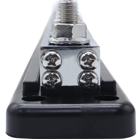 Hella Heavy Duty Copper Bus Bar Providing 600 Amp Juice For Rock Solid 8 Way Distribution Block Grounding And Smooth Auto Battery Wiring In Classic Red And Black, front view with nickel coated studs.