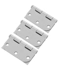 Three heavy duty stainless steel door hinges for wood interior doors, showing tough design and smooth motion features.