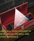Toolbox lit by 20 Lumens Each Ultra Bright Button LED Lamps With Adhesive, 18 Pack, showcasing adhesive capability