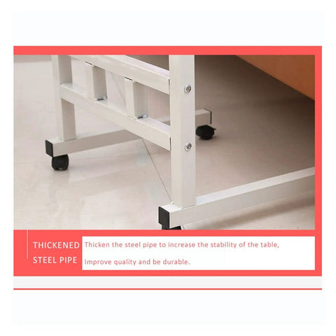Adjustable Height Rolling Overbed Table With Easy Glide Casters For Bed Sofa Or Recliner Solid Sturdy Laptop Desk showing thickened steel pipe for stability.