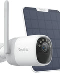 Top Shelf 2K Wireless Outdoor Security Camera Equipped With Badass Solar Power And Massive Battery Reserve Plus 10 Second Pre Recording For Legit Motion Triggers And Slick Night Vision Clarity with solar panel and antenna.