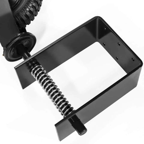 Close-up of the spring-loaded bracket for Heavy Duty 8 Inch Gate Wheel for Outdoor Wooden Gates and Fence Caster.