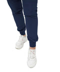 Women's Slim Fit Jogger Scrub Pants With Elastic Yoga Waistband Nurse Medical Uniform in navy, ideal for clinical settings.
