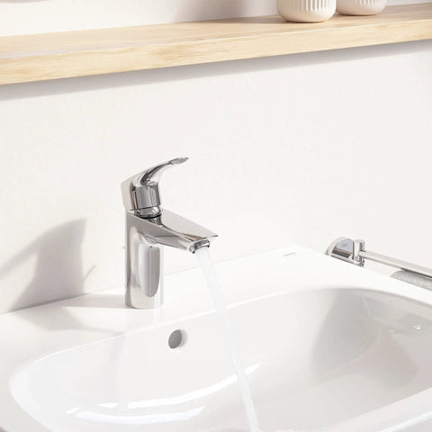 Eurosmart Single Hole Bathroom Faucet Single Handle Chrome Finish 1.2 GPM Flow includes nylon braided hoses