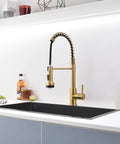 Gold Kitchen Faucet With Pull Down Sprayer, Single Hole, Stainless Steel, LED Temperature Indicator That Changes Color With Water Heat