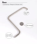 S-Shaped High Rise Shower Arm With Flange In Brushed Nickel, 16.65 Inch Length, 304 Stainless Steel, connection threads visible