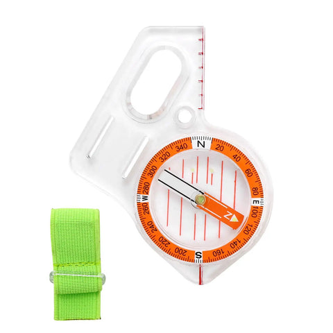All In One Thumb Compass With Ruler For Hiking And Survival with orange scale and green strap