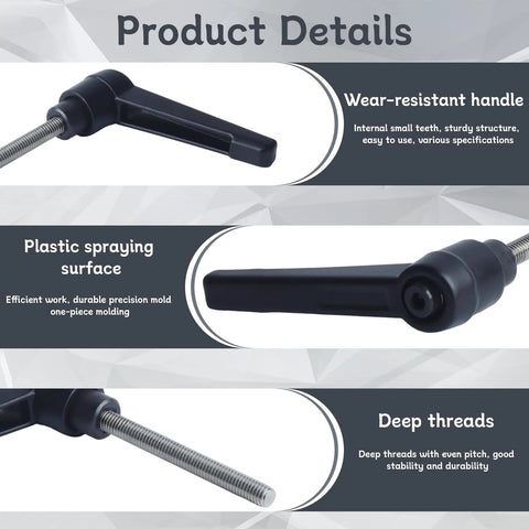 Clamping Lever Handles With Quick Release Push Button Locking For Jigs And Fixtures, 304 Stainless Steel M5 X 45mm Stud, Black Finish