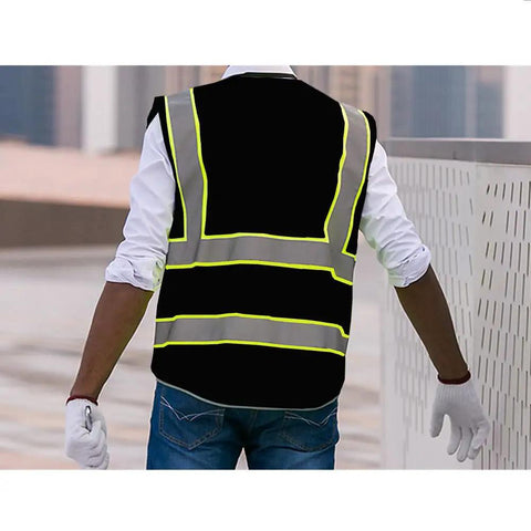 Back view of Nine Pocket High Visibility Safety Vest With 2 Inch Dual Tone Reflective Strips Yellow Trim Meets ANSI ISEA 107 Class 2 Type R Standard 3X Large