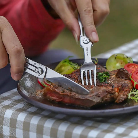 All In One Camping Utensils Set With Case Featuring Knife Spoon And Fork That Fold Magnetic For Easy Detachment And Storage