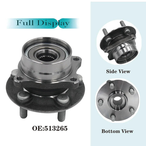 Front Wheel Bearing And Hub Assembly For Toyota Prius 2004 Through 2009 5 Lug Premium Replacement With Durable 60 Steel Construction For A Quiet Smooth Ride And Reliable Performance, full display with side and bottom views