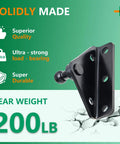 Heavy Duty 10mm Ball Stud Mounting Brackets For Gas Struts 4 Piece Galvanized Steel Kit With 16 Screws Hella Durable L Shape And Flat Supports close-up of a black 200LB load-bearing bracket.
