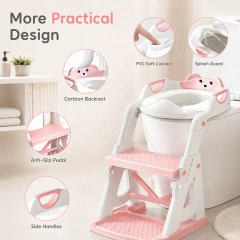 Kid Approved 2 In 1 Potty Training Seat And Step Stool For Toddlers Featuring Anti Slip Base And Splash Guard Stabilizer Crossbar Super Snug Zero Drama Smooth Transition Bathroom Essential For Boys And Girls Pink
