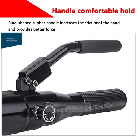 Close-up of handle on Metal Sheet Puncher Hydraulic Knockout Hole Punch Driver Kit, showing rubber grip for comfort and control