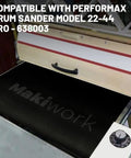 Drum Sander Feed Belt For 22-44 Pro Drum Sander shown on machine, 23 inch width, 62 inch circumference, 100 grit, silicon carbide