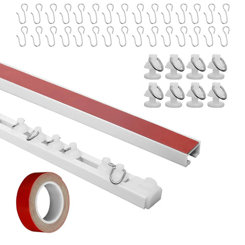Self Adhesive Curtain Track For No Drill Ceiling Or Wall Mount 9.8 Ft Curtain Rail With Smooth Glide For RV Trailer And Home Easy Install Heavy Duty Adhesive Ceiling Track System, adhesive track, hooks and tape