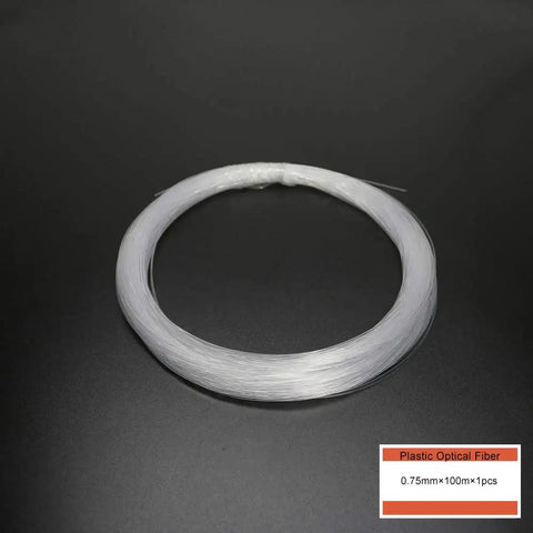 PMMA Plastic End Glow Fiber Optic Cable 0.75mm Diameter 328 Feet Roll on black background, flexible and translucent for ambient lighting.