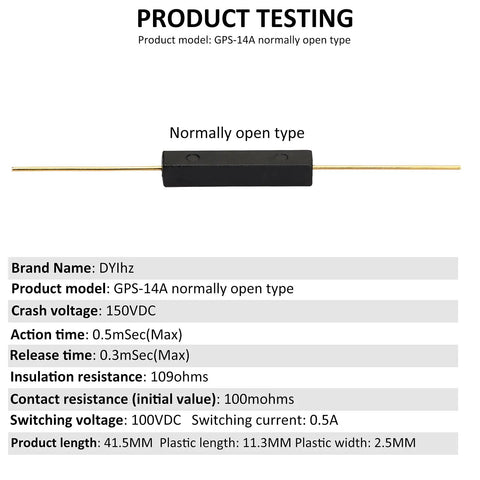 GPS-14A Reed Switch With 14mm Plastic Housing Anti Interference Magnetic Control Normally Open Switch label details