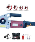 Heavy Duty Electric Pipe Threader Kit With Four Replaceable Steel Dies For One Half To One Inch Four Inches Pipes 28 Rpm No Load Speed And Included Carry Case For Professional Plumbing Jobs On Site showing tool and dies.