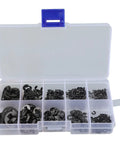 580 Piece E Type Retaining Ring Set With Black Carbon Steel External Snap Rings 1.5mm To 10mm Range in storage box