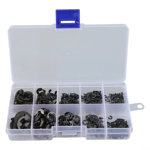 580 Piece E Type Retaining Ring Set With Black Carbon Steel External Snap Rings 1.5mm To 10mm Range in storage box