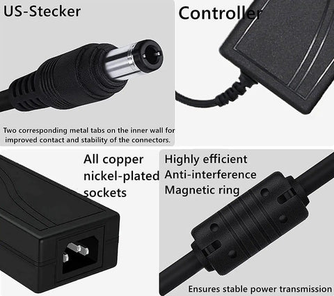 Close-up of 24V Power Supply Adapter 100-240V AC To DC 24V 6A Max 144W With 5.5mm By 2.1mm DC Plug details and features