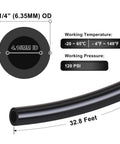 Hromee air line PU tubing, 1/4 in (6.35 mm) OD, 32.8 ft, black