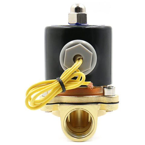 Half Inch Brass Electric Solenoid Valve DC 12V Normally Closed NC Direct Acting Heavy Duty Valve with copper coil front view