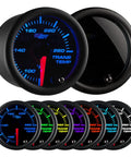 Tinted 7 Color Transmission Temperature Gauge Kit 260F for Rigs and SUVs, 2-1/16 Inch 52mm Dial Monitors Transmission Fluid Temperature from 80 to 260 Degrees Fahrenheit with Easy Install, Durable Backlit LED Display, Ideal Performance Upgrade, black 52mm gauge with blue lit dial and red needle