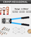 Beefy Heavy Duty Battery Cable Lug Crimping Tool With Cutter Rotatable Jaw Six Crimp Sizes 10 8 6 4 2 1 AWG shown with accessories