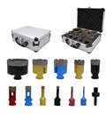 Slay Your Renovation Game With This Dope 12 Pc Diamond Tile Hole Saw Set. Drilling Ceramic, Porcelain And Marble Like A Boss Without Breaking Bits Or Messing Up The Site. Features Heavy Duty Steel, Premium Aluminum Case And M14 Adapter For Perfect Cuts. Open aluminum case with 12 diamond hole saws and M14 adapter for tile drilling
