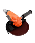 Beast Mode Heavy Duty Pneumatic Workshop Tool Featuring KickAss Adjustable Torque Dial And Helluva High Speed Grinding Edge, side view of pneumatic tool with red grinding disc.