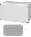 Heavy Duty Outdoor Junction Box With Mounting Plate IP67 Waterproof Electrical Enclosure ABS Project Case with gray cover and mounting plate.