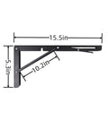 Heavy Duty Folding Shelf Brackets 16 Inch Collapsible Wall Mount Triangle Hinges shown with dimensions, made of steel.