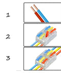 Snazzy Mini Push In Wire Splitter Terminal Block With 10 Pieces For Instant Tool Free Splicing Of Solid Stranded And Flexible Copper Conductors In Home Wiring And Led Projects Featuring Tin Plated Contacts And Flame Retardant PA66 Housing Rating For, transparent 3-wire connector