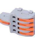 20 Pack Push In Wire Connectors 1 To 4 Out Electrical Terminal Block Copper Conductor Splitter For Recessed Fixtures And Auto Wiring Quick Lock No Sweat Install Heat Resistant Shell Orange close-up view