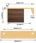 Diagram of brushed gold 80mm finger edge pull handle with detailed measurements for kitchen doors, part of 10 Pack Finger Edge Pull Handles 80mm Brushed Gold Aluminum Edge Pulls Right Angle Cabinet Hardware For Kitchen Doors And Drawers Two And A Half Inch Hole Spacing Budget-Friendly Includes Screws And Mini Screwdriver.