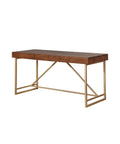 Game Changing Adjustable Standing Desk With Dang Sturdy Gold Metal Legs And Smooth Walnut Top featuring two drawers.