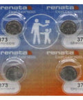 Four Pack Model 373 Button Cell Watch Batteries Featuring Zero Mercury Formula To Deliver Killer Longevity And Hella Reliable Voltage For Your Favorite Everyday Wearables in blister pack.