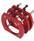 Precision Router Lift With Premium Gold Top Plate For Woodworking Slotting Trimming And Chamfering Tasks Slides With Rock Solid Build and Genuine Fine Control System close-up of aluminum alloy red lift