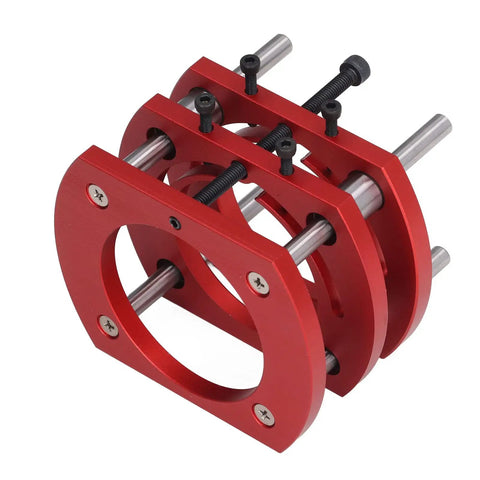 Precision Router Lift With Premium Gold Top Plate For Woodworking Slotting Trimming And Chamfering Tasks Slides With Rock Solid Build and Genuine Fine Control System close-up of aluminum alloy red lift