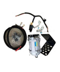 Universal Electric AC Compressor Kit With Quick Connect Hoses For Pickups Sedans And Campers Delivers Straight Up Frosty Blasts To Shrink Intense Heat Waves Efficient 12V 24V Power Draw Nailed Down Installation That Slaps Around Any Garage Setup, featuring compressor, hoses, and installation kit.