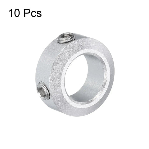Built Tough Aluminum Shaft Collars 10 Pack 12mm Bore Set Screw Clamp Stop Collar For Linear Rod Shafts With Zero Shake And Corrosion Resistant Coating Super Tight Grip Lock, silver locking collar with screws.