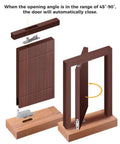 Heavy Duty Self Closing Door Pivot Hinges Hidden Bookcase Stainless Steel System Concealed 360 Degree Shaft Pivot Hinge with installation illustration and opening angles.