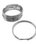 51mm Stainless Steel Split Rings For BCD Attachment, 2.5mm Wire, 5 Pack shown in stack and single, ideal for scuba gear.
